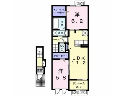カーサ プリートS(2LDK/2階)の間取り写真