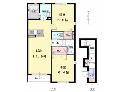 プロヌーブM(2LDK/2階)の間取り写真
