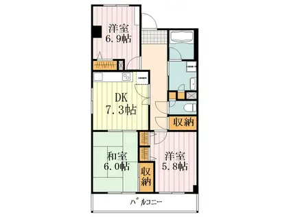コーポレート連雀1号棟(3DK/8階)の間取り写真