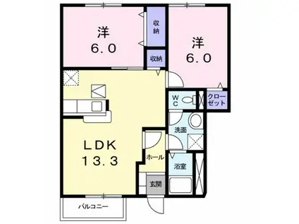 オーブヒルズ(2LDK/1階)の間取り写真