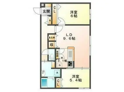 シュシュ新琴似(2LDK/2階)の間取り写真
