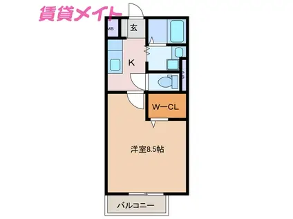 ボヌール アビテ D(1K/2階)の間取り写真