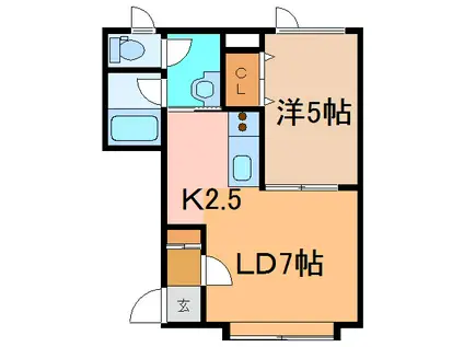 ハピネスタウン(1LDK/2階)の間取り写真