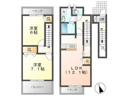 シェソワ小倉寺III(2LDK/2階)の間取り写真