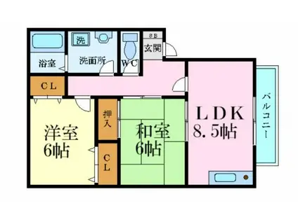 ハイカムールエレガンス(2LDK/2階)の間取り写真