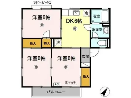 セジュールよしみつ B棟(3DK/2階)の間取り写真