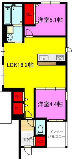 MAISON DE LOULOU(2LDK/1階)の間取り写真