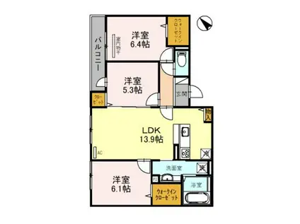 セルクル ブラン(3LDK/2階)の間取り写真