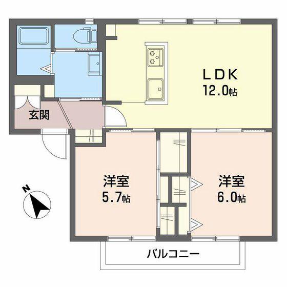 ラルジュ瀬戸B棟(2LDK/1階)の間取り写真