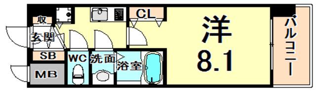 西宮ルモンド甲子園(1K/2階)の間取り写真