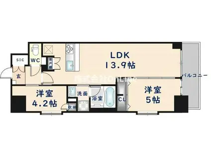 スプランディッド上本町ウエストII(2LDK/6階)の間取り写真