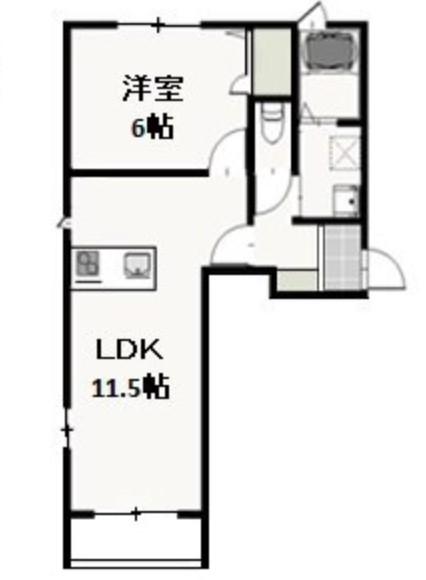 フェリーク庭瀬 (1LDK/1階)の間取り写真