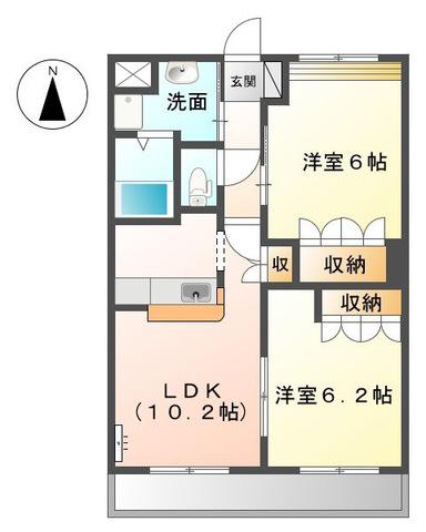 サニーヒルズ芥見(2LDK/2階)の間取り写真