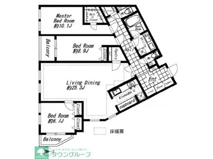 ビバリーホームズ広尾(3LDK/3階)の間取り写真
