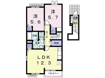 リバーヒルⅡA(2LDK/2階)の間取り写真
