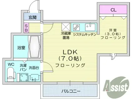 メリディアン白鳥(1LDK/2階)の間取り写真