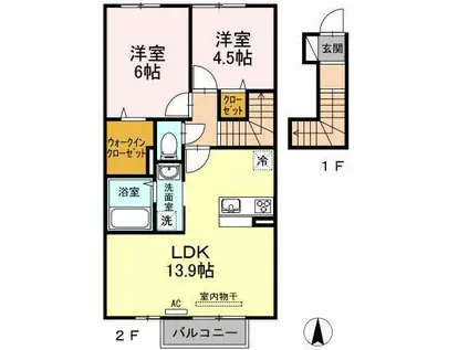 クレセール三谷(2LDK/2階)の間取り写真