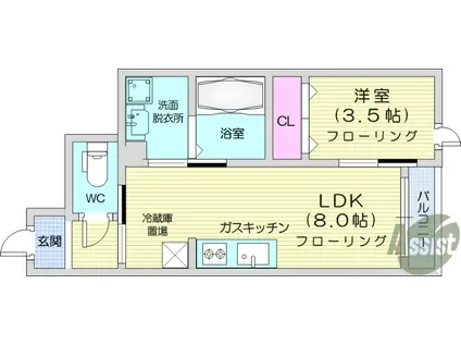 グランビュー緑ヶ丘(1LDK/1階)の間取り写真