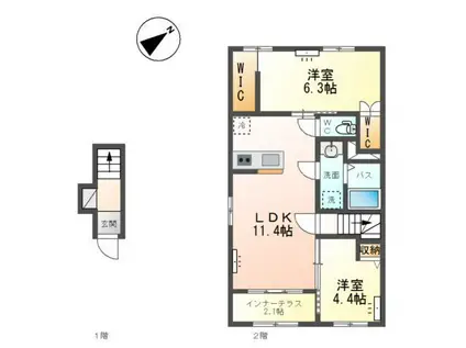 ラルーナA(2LDK/2階)の間取り写真