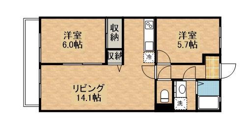 ヴァルトベルクI(2LDK/1階)の間取り写真