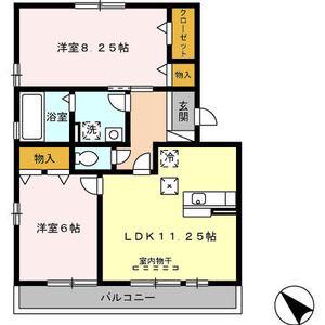 ラ・フルールB棟(2LDK/1階)の間取り写真