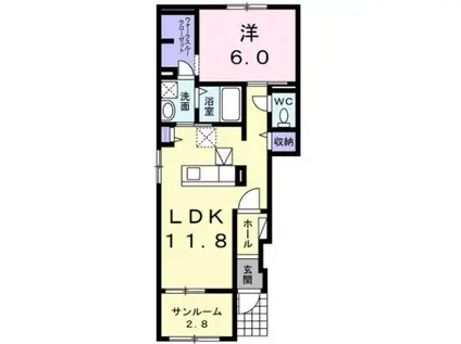 ソレイユB(1LDK/1階)の間取り写真