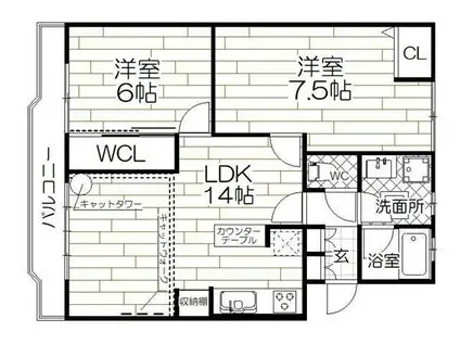 CADOG長町(2LDK/1階)の間取り写真