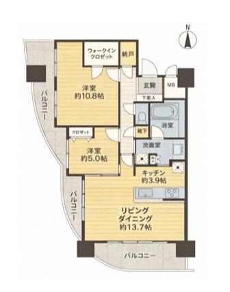 一条タワー金山(2LDK/9階)の間取り写真