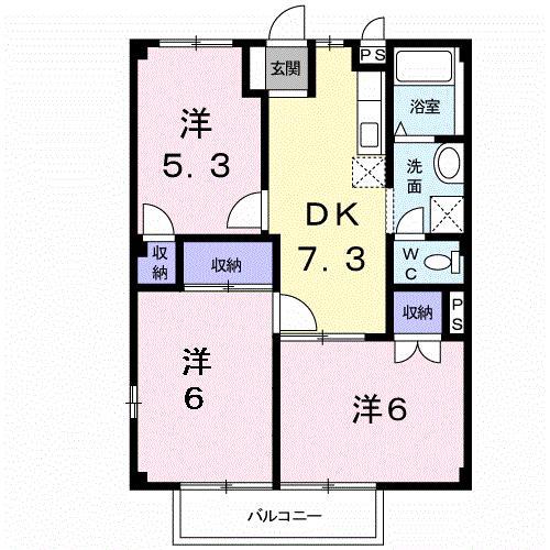 ニューシティアルルA(3DK/1階)の間取り写真