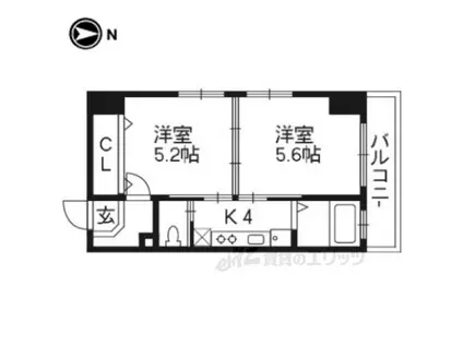 KUSHIGE GOJO(2K/7階)の間取り写真