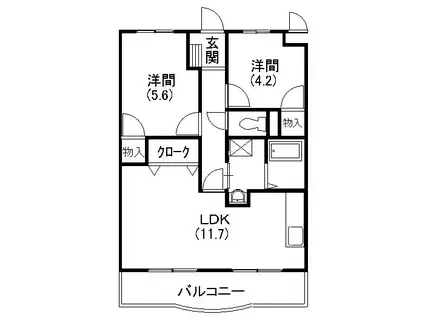 メディオ初生壱番館(2LDK/2階)の間取り写真