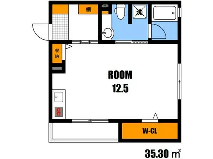 ストゥーディオ雅B棟(ワンルーム/2階)の間取り写真