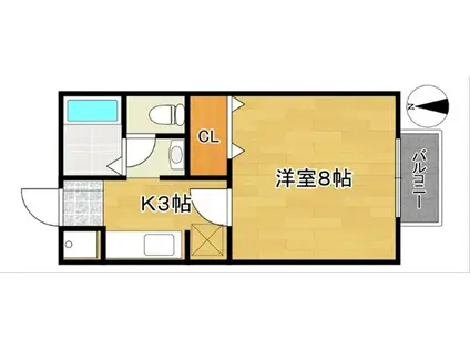 シェロスY・K中倉(1K/2階)の間取り写真