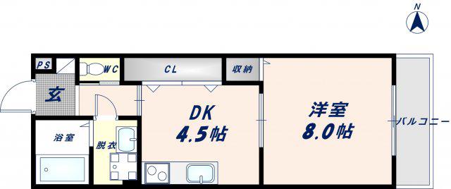リバーサイド・ルーチェ A棟(1DK/2階)の間取り写真