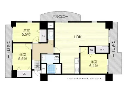グリーンヒル高城(3LDK/5階)の間取り写真