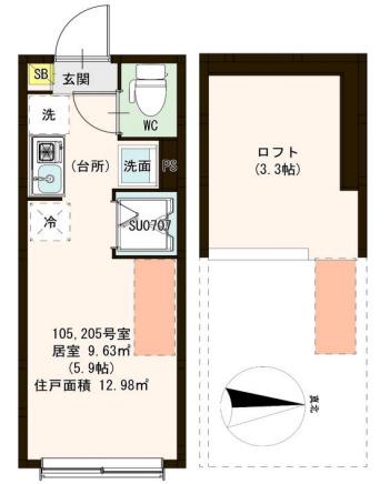 CELESTE BLEU(ワンルーム/1階)の間取り写真