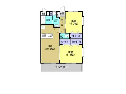 ヴァレンティナ(2LDK/3階)の間取り写真