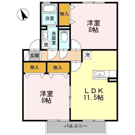 メゾンダカール(2LDK/2階)の間取り写真