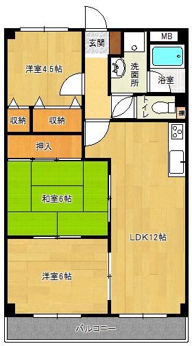 メリヤス岡場(3LDK/2階)の間取り写真
