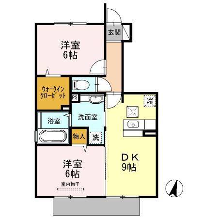 D-ROOMたつみII(2DK/1階)の間取り写真