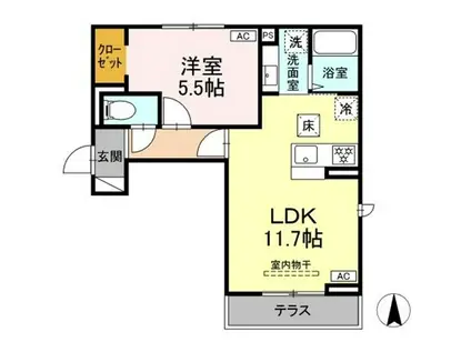トリシア三輪(1LDK/1階)の間取り写真