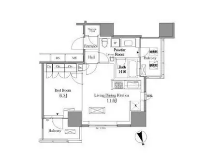 レジディアタワー目黒不動前(1LDK/4階)の間取り写真