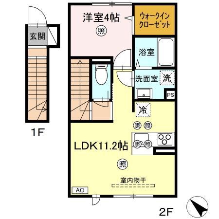 浜乃木レジデンスK(1LDK/2階)の間取り写真