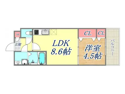 ジーメゾン神戸駒ヶ林(1LDK/3階)の間取り写真