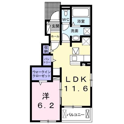 エスパス ウルーC(1LDK/1階)の間取り写真