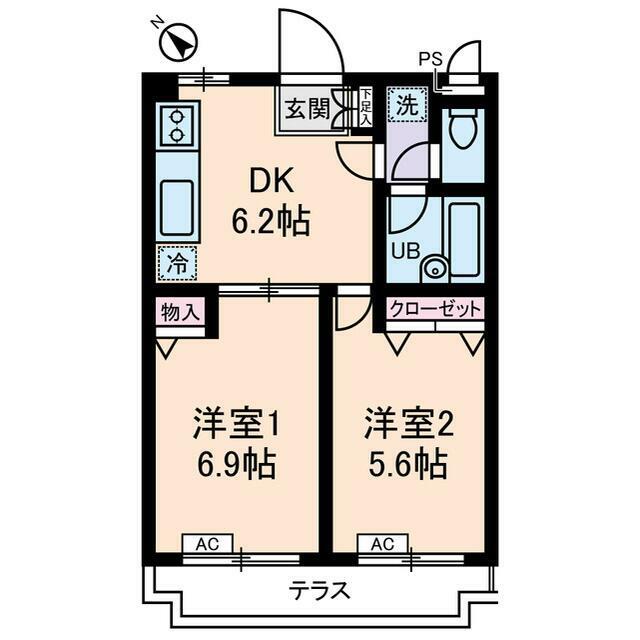 三番館竹下(2DK/1階)の間取り写真