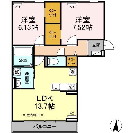 シャーレアン(2LDK/2階)の間取り写真