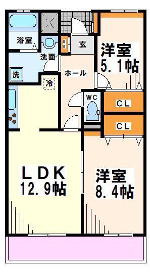 フローラコート(2LDK/2階)の間取り写真