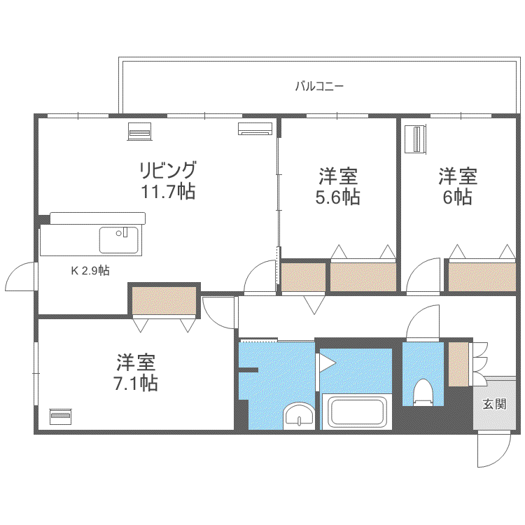 レジデンス白石中央I(3LDK/5階)の間取り写真