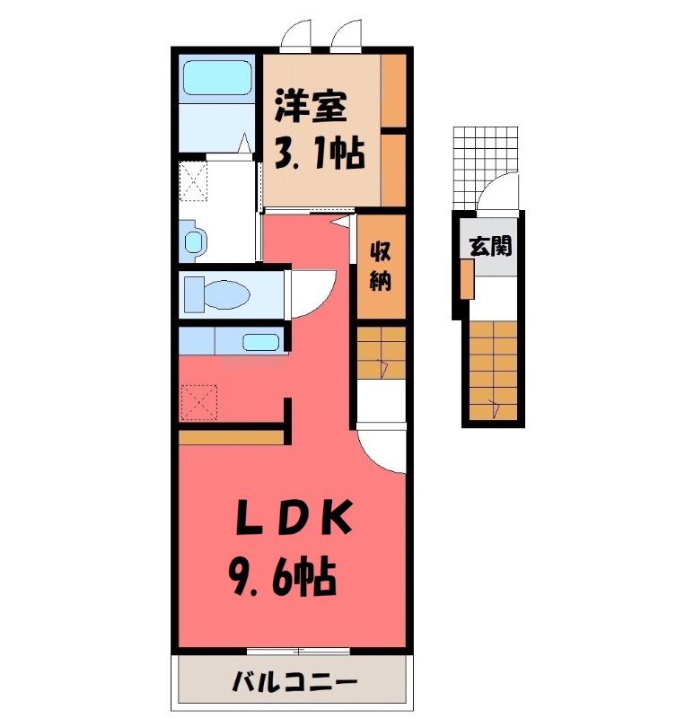 ウッド・ヴィレッジ(1LDK/2階)の間取り写真